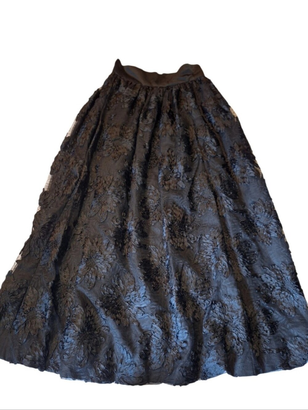 RARE VTG Alfred Bosand Black 3D Floral Maxi Skirt Couture Evening Wear A-Line Sm